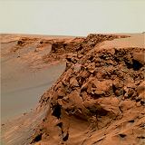 Okraj krteru Victoria jihozpadnm smrem od oblasti Bottomless Bay [Opportunity, Sol 1033] (20.12.2006)