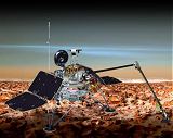Kresba sondy Mars Polar Lander na povrchu Marsu
