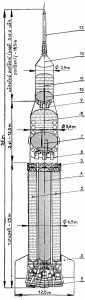 Řez nosnou raketou Saturn 1 (série II): (1:250)