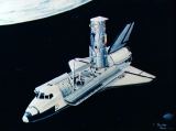 Kresba vypuštění HST z raketoplánu (27.10.1980)