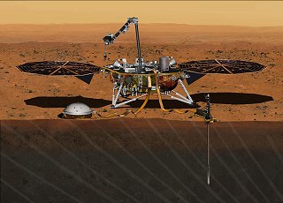 Kresba sondy InSight na Marsu