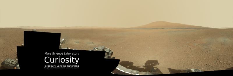 Celkové barevné panorama okolí přistání Curiosity (ve vysokém rozlišení, 22.08.2012)